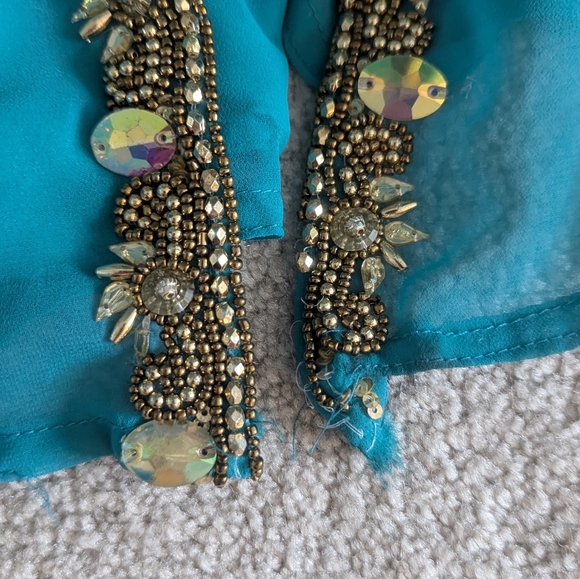 Arabian Party Dress Middle Eastern Blue Teal Turquoise Caftan Embellished beaded - Picture 9 of 12